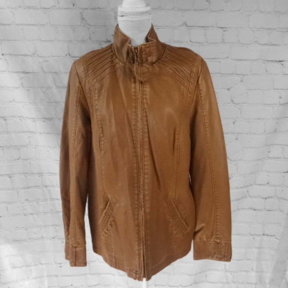 Big Chill Vintage Faux-Leather Moto Jacket | Brown